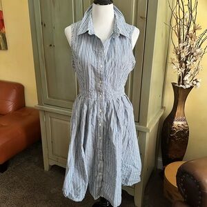 Jones New York Blue and White Striped Midi Dress